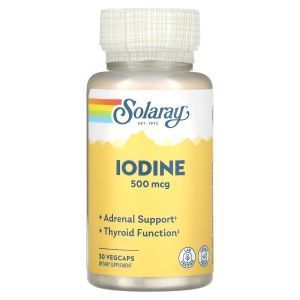 Йодид калия, Iodine, Solaray, 500 мкг, 30 вегетарианских капсул 