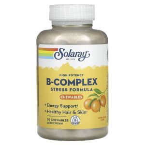 Комплекс витаминов группы  В с витамином C, High Potency Vitamin B-Complex, Solaray, вкус апельсина, 50 жевательных таблеток