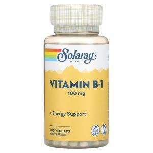 Витамин B-1 с алоэ вера, Vitamin B-1, Solaray, 100 мг, 100 вегетарианских капсул
