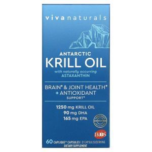 Масло криля с астаксантином, Antarctic Krill Oil, Viva Naturals, 1250 мг, 60 капсул