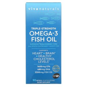 Омега-3, рыбий жир, Omega 3 Fish Oil, Viva Naturals, тройная сила, 90 гелевых капсул