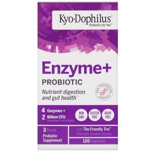 Пробиотики + ферменты, Kyo Dophilus, Probiotics Plus Enzymes, Wakunaga - Kyolic, 120 кап.