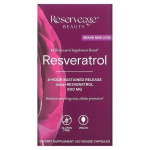 Ресвератрол, Resveratrol, ReserveAge Nutrition, 500 мг, 60 капсул