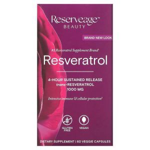 Ресвератрол, Resveratrol, ReserveAge Nutrition, с транс-ресвератролом, 500 мг, 60 вегетарианских капсул
