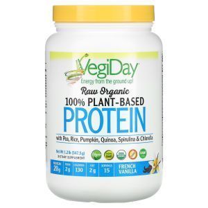 Растительный протеин, Raw Organic 100% Plant-Based Protein, Natural Factors, французская ваниль, органик, 547,5 г
