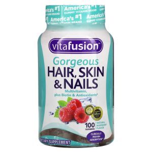 Мультивитамины для волос, кожи и ногтей, Hair, Skin & Nails Multivitamin, VitaFusion, вкус малины, 100 жевательных конфет