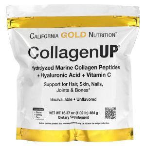 Коллаген пептиды UP 5000, Collagen Peptides, California Gold Nutrition, морской с гиалуроновой кислотой и витамином С, 5000 мг, 464 г