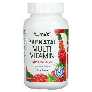 Витамины для беременных с фолиевой кислотой, PreNatal Multivitamin, Yum-V's, вкус ягод, 90 жевательных конфет