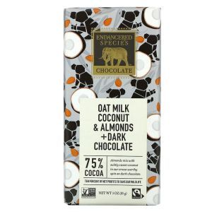 Черный шоколад с овсяным молоком, кокосом и миндалем, Dark Chocolate, Endangered Species Chocolate, 75% какао, 85 г
