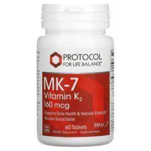 MK-7 Витамин K2, Vitamin K2, Protocol for Life Balance, 160 мкг, 60 таблеток
