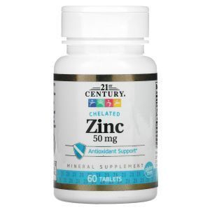 Цинк хелатный, Chelated Zinc, 21st Century, 50 мг, 60 таблеток