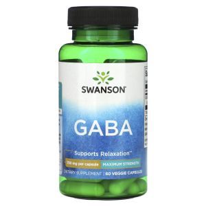 Гамма-аминомасляная кислота, GABA, Swanson, максимальная сила, 750 мг, 60 вегетарианских капсул