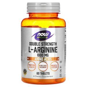 L-аргинин, L-Arginine, Now Foods, Sports, двойная сила, 1000 мг, 60 таблеток
