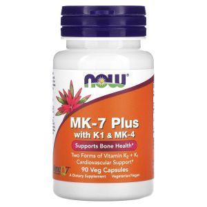 Витамин К-2 с K1 и MK-4, MK-7 Plus,  NOW Foods, 90 вегетарианских капсул
