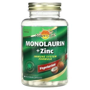 Монолаурин+цинк,  Monolaurin + Zinc, Nature's Life, 90 вегетарианских капсул