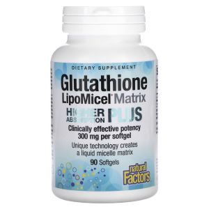 Глутатион, Glutathione LipoMicel Matrix, Natural Factors, 300 мг, 90 гелевых капсул
