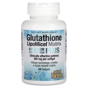 Глутатион, Glutathione LipoMicel Matrix, Natural Factors, 300 мг, 60 гелевых капсул
