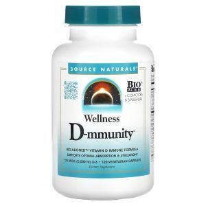 Поддержка иммунитета с витамином D, Wellness D-mmunity, Source Naturals, 125 мкг, 120 вегетарианских капсул
