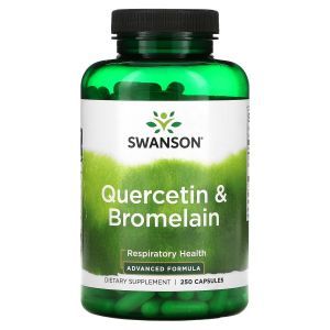 Кверцетин и бромелайн, Quercetin & Bromelain, Swanson, здоровье органов дыхания, 250 капсул