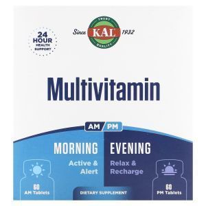 Мультивитамины, Multivitamin, KAL, утро и вечер, 2 упаковки по 60 таблеток в каждой

