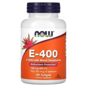 Витамин Е, E-400, NOW Foods, d-альфа со смешанными токоферолам, 268 мг (400 МЕ), 100 гелевых капсул
