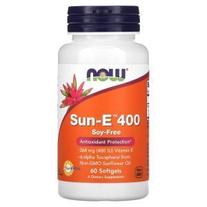 Витамин Е, Sun-E 400, NOW Foods, из подсолнечника, 268 мг (400 МЕ), 60 гелевых капсул
