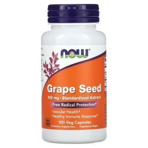 Экстракт виноградных косточек, Grape Seed, NOW Foods, стандартизированный, 100 мг, 100 вегетарианских капсул