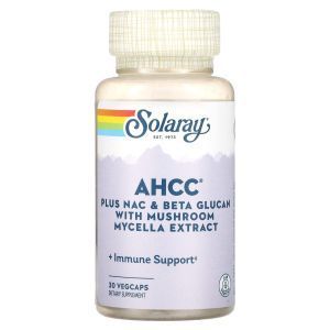 Иммунная поддержка, AHCC Plus, Solaray, NAC и бета-глюкан с экстрактом грибного мицелия, 30 вегетарианских капсул