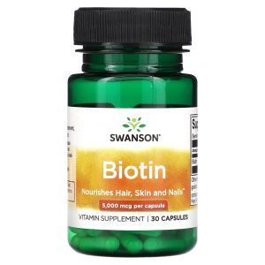 Биотин, Biotin, Swanson, 5000 мкг, 30 капсул
