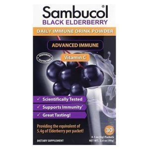 Черная бузина, Black Elderberry, Sambucol, ежедневная поддержка иммунитета, порошок, 30 пакетиков по 3 г каждый

