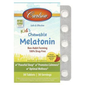 Мелатонин для детей, Kid's Chewable Melatonin, Carlson, вкус клубники и лимона, 30 жевательных таблеток
