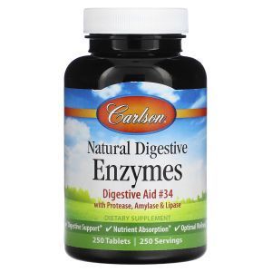 Пищеварительные ферменты, Natural Digestive Enzymes, Carlson, натуральные, 250 таблеток
