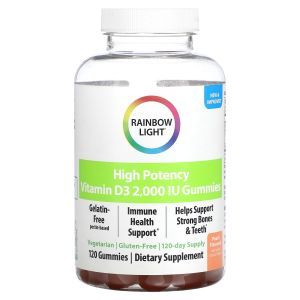 Витамин D3, High Potency Vitamin D3, Rainbow Light, вкус персика, 2000 МЕ, 120 жевательных конфет
