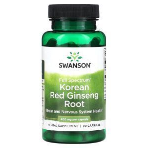 Корейский красный женьшень, Korean Red Ginseng Root, Swanson, корень, полный спектр, 400 мг, 90 капсул