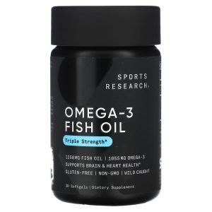 Омега-3, рыбий жир, Omega-3 Fish Oil, Sports Research, тройная сила, 30 гелевых капсул