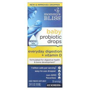 Пробиотики для детей + Витамин Д, Probiotic Drops + Vitamin D, Mommy's Bliss, 10 мл