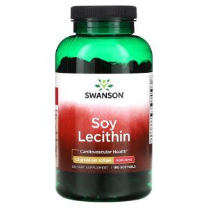 Лецитин из сои, Soy Lecithin, Swanson, 1,2 г, 180 гелевых капсул
