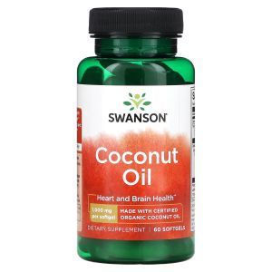 Кокосовое масло, Coconut Oil, Swanson, 1000 мг, 60 гелевых капсул
