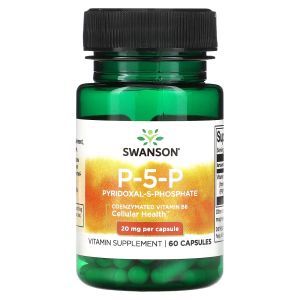 Витамин В6, P-5-P, Swanson, пиридоксаль-5-фосфат, 20 мг, 60 капсул
