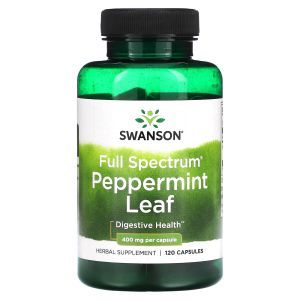 Листья перечной мяты полного спектра, Peppermint, Swanson, 400 мг, 120 капсул