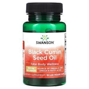 Масло семян черного тмина, Black Cumin Seed Oil, Swanson, 500 мг, 60 жидких вегетарианских капсул