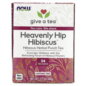 Чай гибискус, Heavenly Hip Hibiscus, Now Foods, травяной пунш, без кофеина, 24 пакета, 48 г
