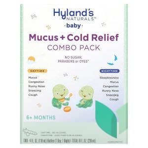 Сироп от простуды и насморка, Mucus + Cold Relief, Hyland's, Baby, комбинированный пакет, дневной/ночной, для детей от 6 месяцев, 2 бутылочки по 118 мл каждая