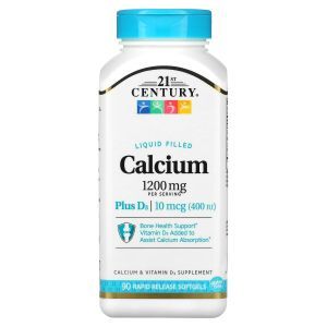 Кальций + витамин Д3, Calcium + Vitamin D3, 21st Century, жидкий наполнитель, 90 мягких желатиновых капсул с быстрым высвобождением