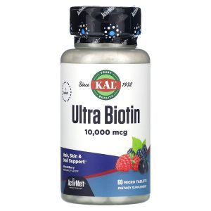 Биотин, Ultra Biotin, ActivMelt, KAL, вкус смесь ягод, 10 000 мкг, 60 микро таблеток
