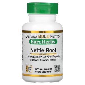 Крапива, Nettle Root, California Gold Nutrition, EuroHerbs, экстракт корня, 250 мг, 60 вегетарианских капсул