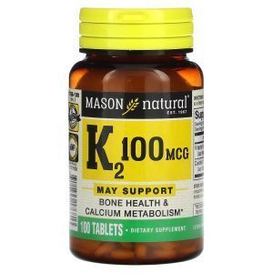 Витамин К2, Vitamin K2, Mason Natural, 100 мкг, 100 таблеток