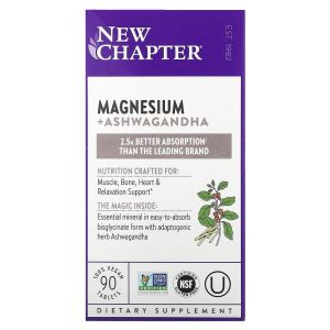 Магний + Ашваганда, Magnesium + Ashwagandha, New Chapter, 90 веганских таблеток
