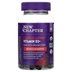 Витамин Д3, Vitamin D3+, New Chapter, поддержка силы, смесь ягод, 60 ароматизированных жевательных конфет