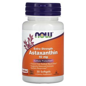 Астаксантин, Astaxanthin, NOW Foods, экстра сила, 10 мг, 30 гелевых капсул